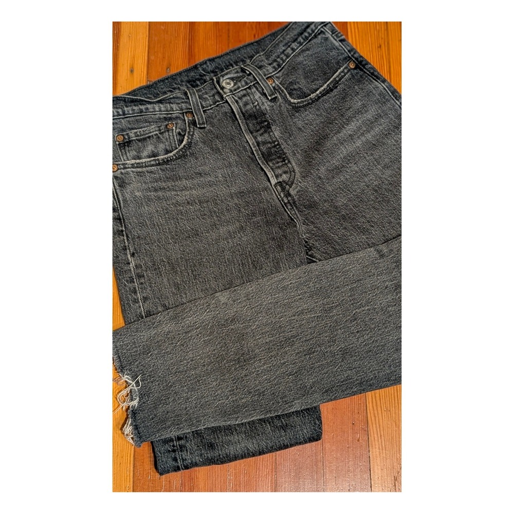 Levis 501 Jeans W27 L28 Washed Black Gray Denim Raw Hem grunge streetwear denim